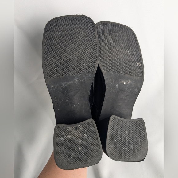 L'INTERVALLE Black Glossy Leather Block Heel Laces Shoes Square Tip Size 37 - Picture 7 of 10